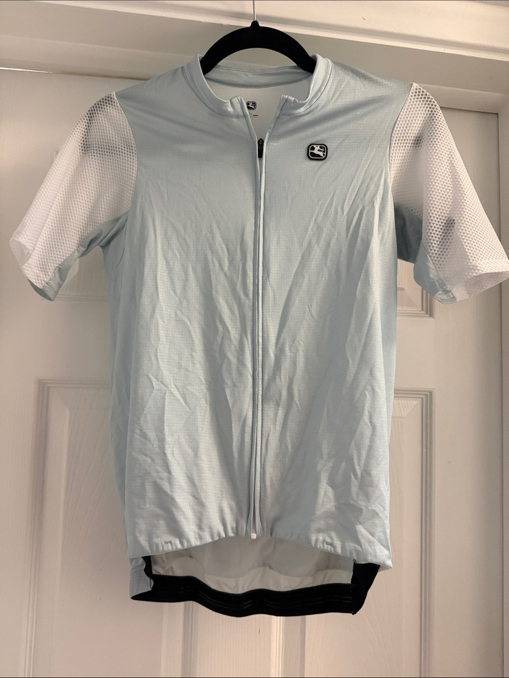 Light Blue Women's Cycling Jersey with White Mesh Sleeves